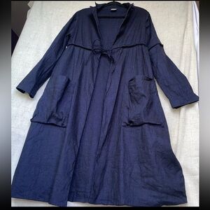 Lilith Paris Blue Duster Coat with Tie Waist Oversized Lagenlook Size Small